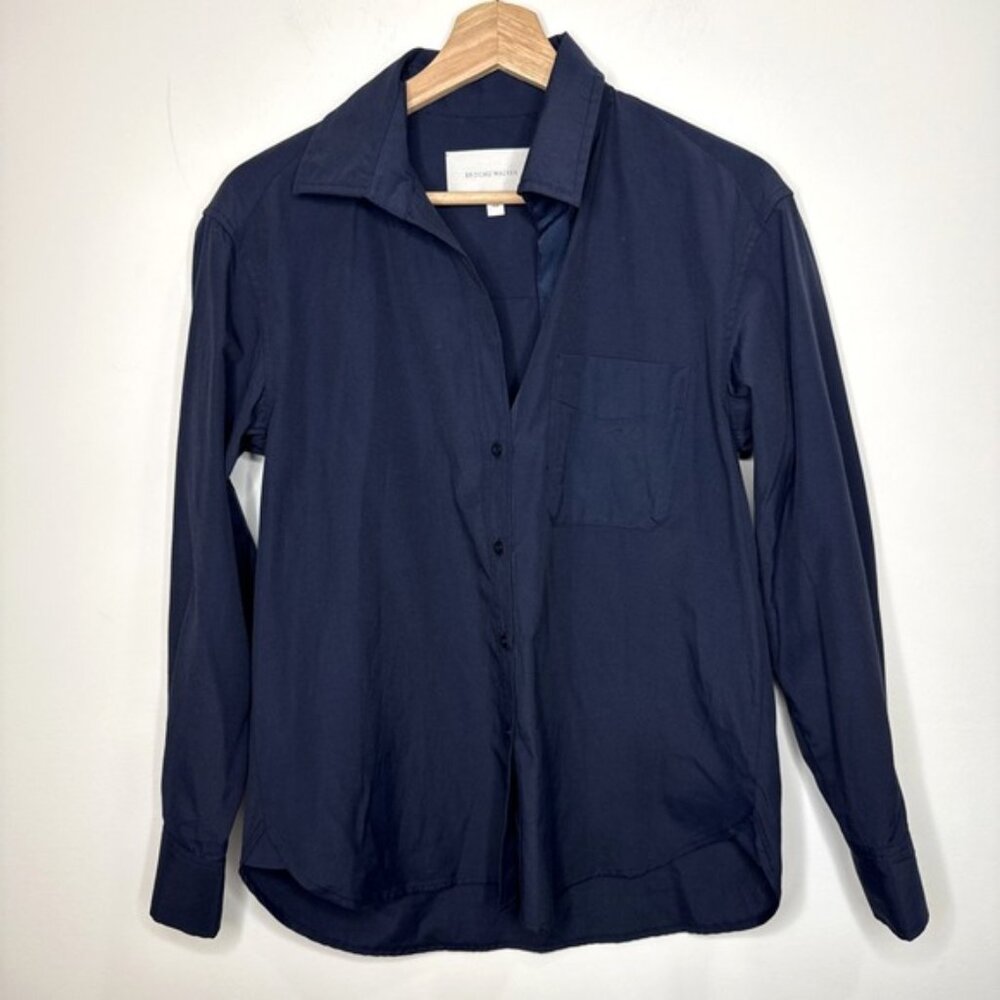 Brochu Walker The Everyday Shirt Womens XS Navy Blue Blouse Career Office Ribbon